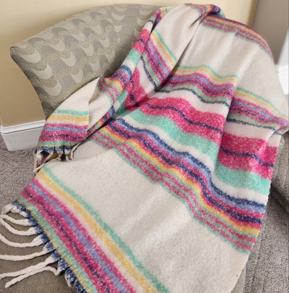 FREE PEOPLE Skye Fringe Blanket Pink 60 x 54 Soft Cozy Throw Home